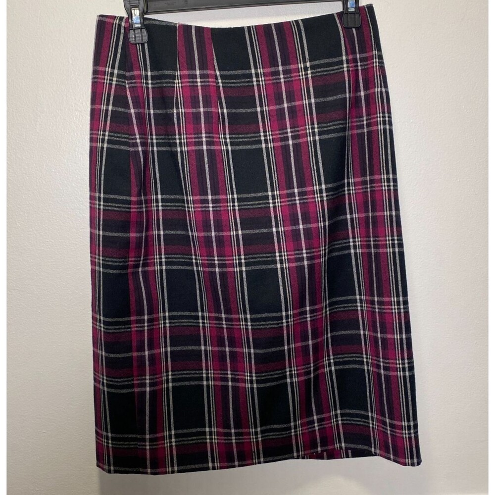 Dark Acadamia Preppy VTG J.G. Hook Wool Plaid Skirt Black Magenta Pencil Midi 6